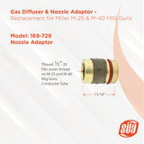 169-729 MIG nozzle adapter dimension diagram
