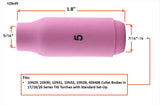 Size 5 regular TIG cup dimensions and fit diagram