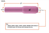 Size 5L long TIG cup dimensions and fit diagram