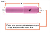 Size 7L long TIG cup dimensions and fit diagram
