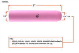 Size 8L long TIG cup dimensions and fit diagram