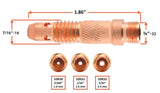 Standard copper TIG collet body thread and small bore sizes