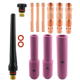 Standard TIG kit with long cups 5, 6, 8, copper consumables and back caps