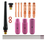 Standard TIG kit with regular cups 5, 6, 8, copper consumables and back caps with purple-tip tungsten electrodes