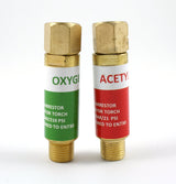 SÜA 188 brass oxygen and acetylene flashback arrestors, close-up