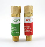 SÜA 188 brass oxygen and acetylene flashback arrestors, close-up