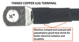 Tinned copper cable lug with half-inch hole and insulated crimp connection