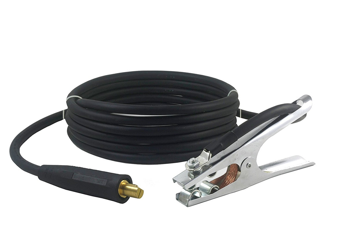 Ground clamp lead with LC40-style plug and coiled cable