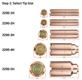 2290H heating tip size comparison, models 2290-1H through 2290-5H