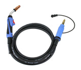 Blue-handled 250A Miller-style MIG gun with cable and 2-pin trigger plug