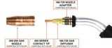 M25-style consumables: 200258 nozzle, 000 tip, 169728 diffuser and 169729 adapter