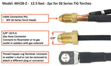 46V28-2 12.5-foot TIG cable assembly, gas fitting and power lug diagram