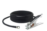 Ground clamp lead with ring terminal and coiled cable