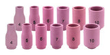 Alumina Nozzle Cups for TIG Welding Torches Series 9/20/25 with Standard Set-Up and 17/18/26 with Stubby Set-Up - Assorted Sizes - Regular, Long and X-Long