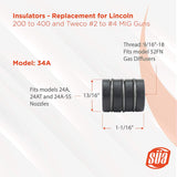 34A MIG nozzle insulator dimensions and compatible nozzle series