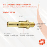 35-50 MIG gas diffuser dimensions and thread diagram