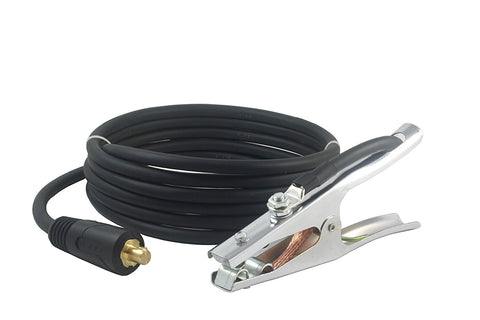 Ground clamp welding lead with coiled cable and Dinse plug
