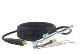Ground clamp welding lead with coiled cable and LC40-style plug
