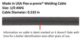 1/0 AWG Flex-A-Prene cable markings and outside diameter