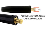 LC40-style welding cable connector with quarter-turn locking end