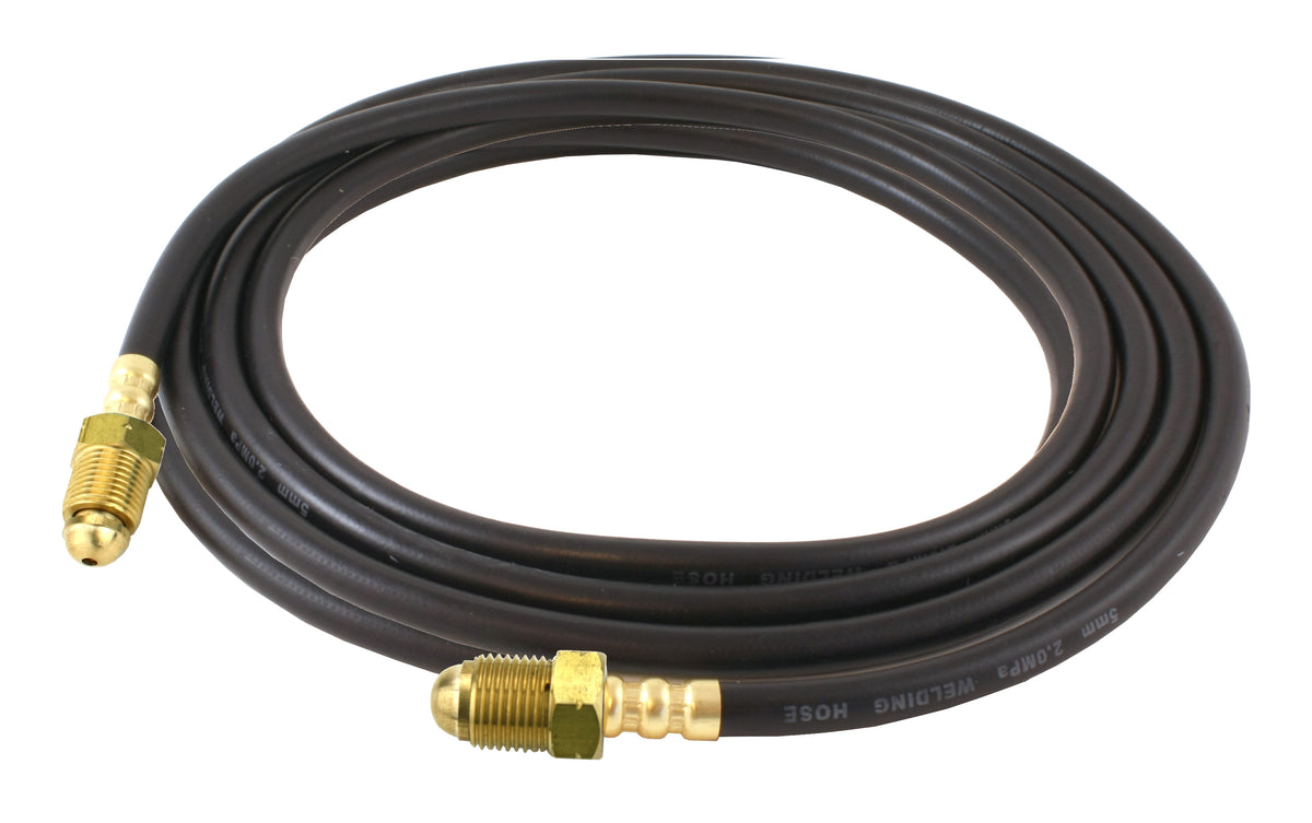 Coiled 25-foot 40V76L TIG water extension hose with brass fittings