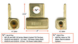 45V11 adapter stud hole, cable fitting and water-return connection dimensions