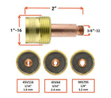 45V116, 45V64 and 995795 large gas-lens collet-body dimensions