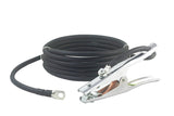 Ground clamp welding lead with coiled cable and ring terminal