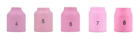 Alumina Nozzle Cups for TIG Welding Torches Series 9/20/25 with Gas Lens Set-Up - Assorted Sizes
