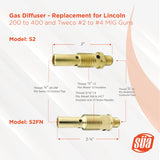 52 and 52FN MIG gas diffuser comparison diagram