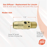 54A MIG gas diffuser dimensions and thread diagram