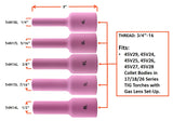 54N long gas-lens cup dimensions and opening-size chart