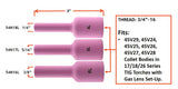 54N long TIG gas-lens cup dimensions for sizes 4L, 5L and 6L