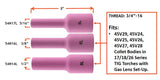 54N long TIG gas-lens cup dimensions for sizes 5L, 6L and 8L