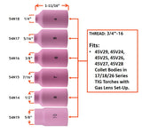 54N regular gas-lens cup dimensions and opening-size chart