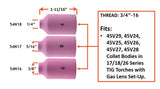 54N regular TIG gas-lens cup dimensions for sizes 4, 5 and 6