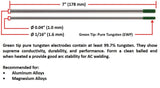 '- Pure Tungsten Electrode - TIG Welding - (Green Tip) - (10 PACK)