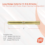 Long Wedge Collet for 17, 18 & 26 Series TIG Torches with Fused Quartz Argon-Saving Configuration