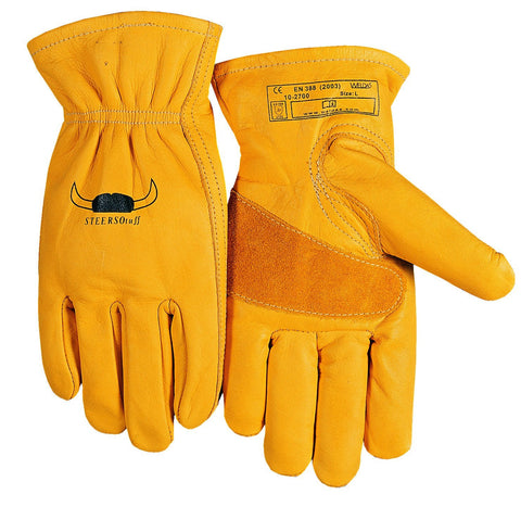 Weldas STEERSOtuff Yellow Top Grain Cowhide, Keystone Thumb - Material Handling Driver Gloves