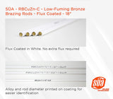 '- RBCuZn-C - Low-Fuming Bronze Brazing Rod - Flux Coated - 18"