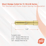 Short Wedge Collet for 17, 18 & 26 Series TIG Torches with Fused Quartz Argon-Saving Configuration