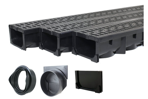 Drainage Trench - Channel Drain With Grate - Black Plastic - 3 x 39" - 117" long