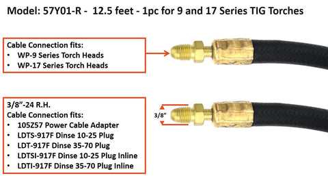 57Y01R 12.5-foot 9/17 TIG cable and adapter connection diagram