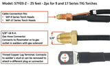 57Y03-2 25-foot TIG cable assembly showing separate gas and power connections