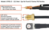 57Y01-2 12.5-foot TIG cable assembly showing separate gas and power connections