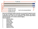 Blue-tip lanthanated tungsten diameter and length chart