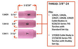 Compact regular TIG cups 5, 6 and 7 dimension chart