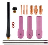 Compact TIG kit with long cups 4, 5, 6, copper consumables and back caps with purple-tip tungsten electrodes