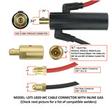 Water Cooled TIG Torch - 3-Piece Cable - INLINE Gas Dinse 35-70 Connector (Welders with Gas Solenoid)