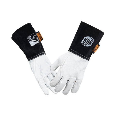TIG Welding Gloves - Pearl Goat Grain Leather with  6" Cow Split Leather Cuffs - Aramid Fiber Sewn